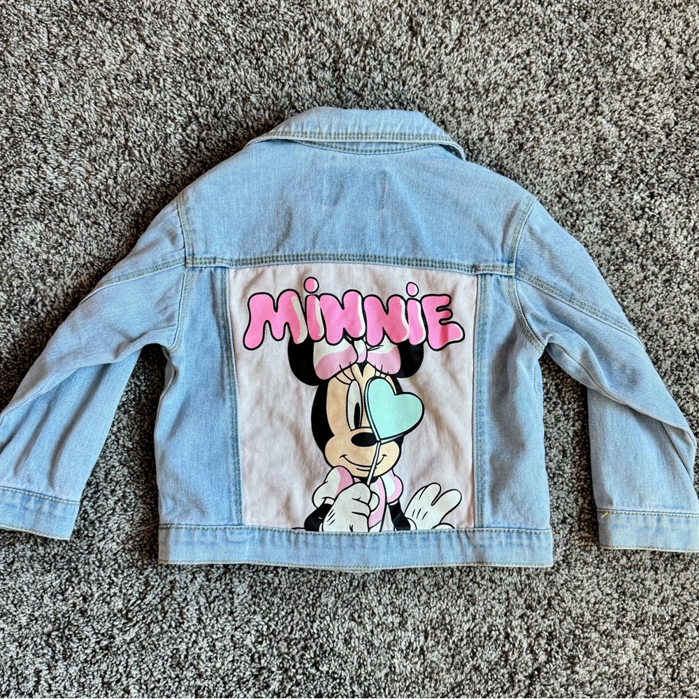 ZARA Kids Light Blue Jean Denim Jacket with Minnie Mouse on Back. Size 2-3 Y - Picture 7 of 7
